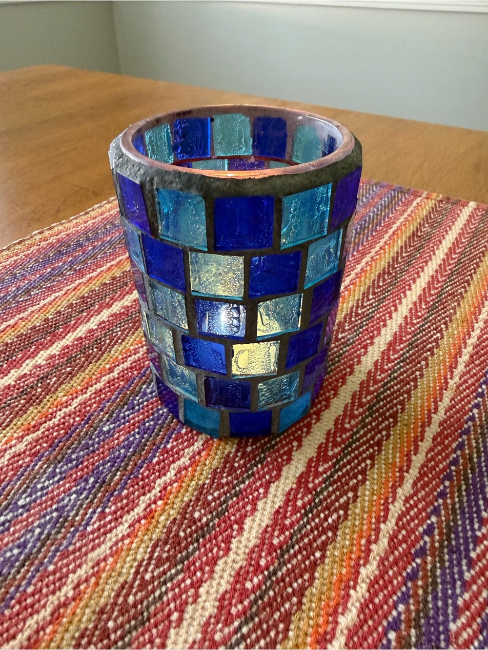 Blue Mosaic Glass Summer Votive Candle Holder